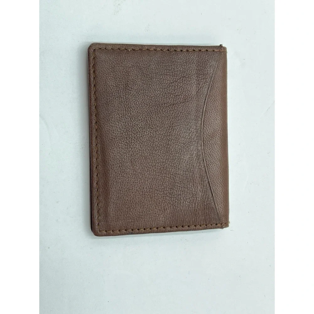 Genuine Leather Bifold Card Holder Wallet Brown ID Window Unisex